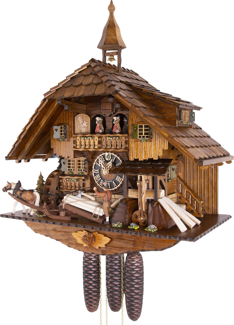 KU8230M- 8 Day Musical Chalet Cuckoo Clock with Log Puller and Saw Mill