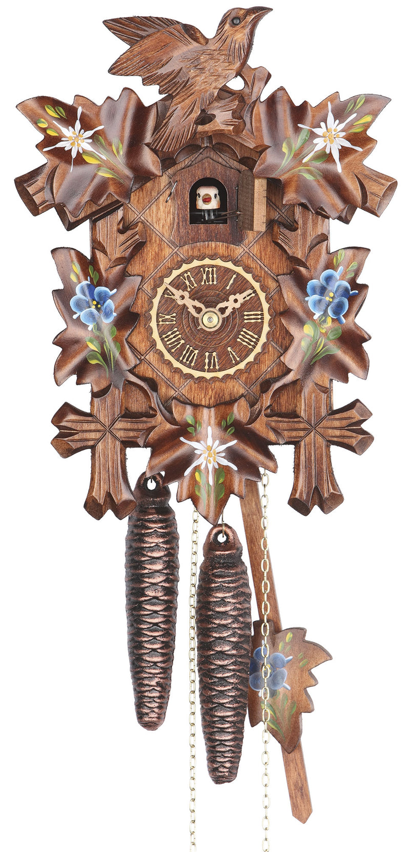 KU1100enz - 1 Day Five Leaf Cuckoo Clock with Hand Painted Flowers