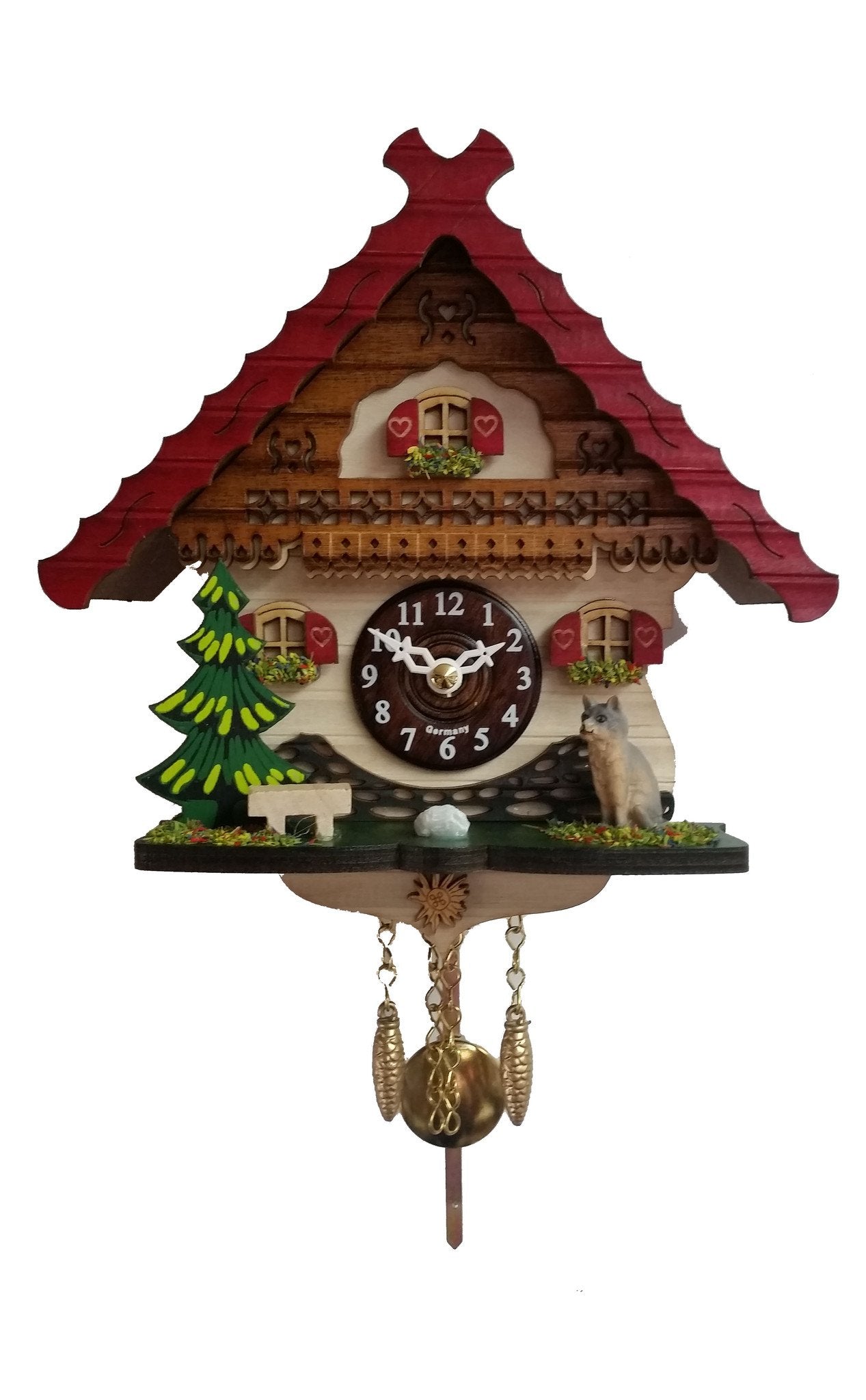 2056PQ - Novelty Chalet Cuckoo Clock with Cat & Tree – Frankenmuth