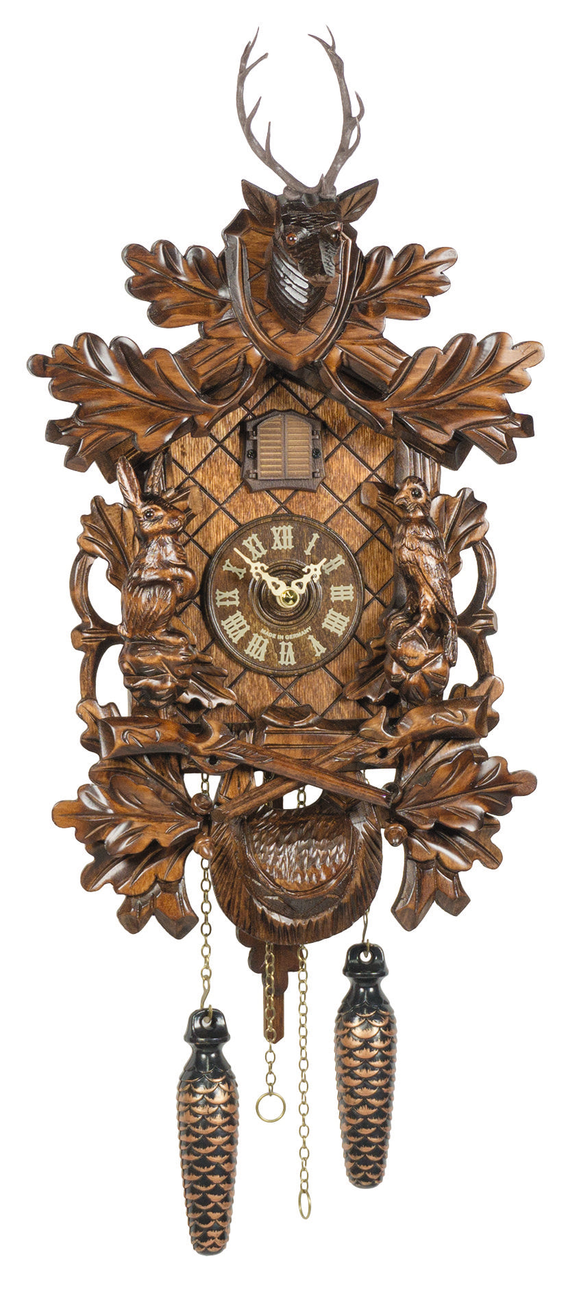 KU361QM Quartz Musical Live Animal Hunter Cuckoo Frankenmuth Clock