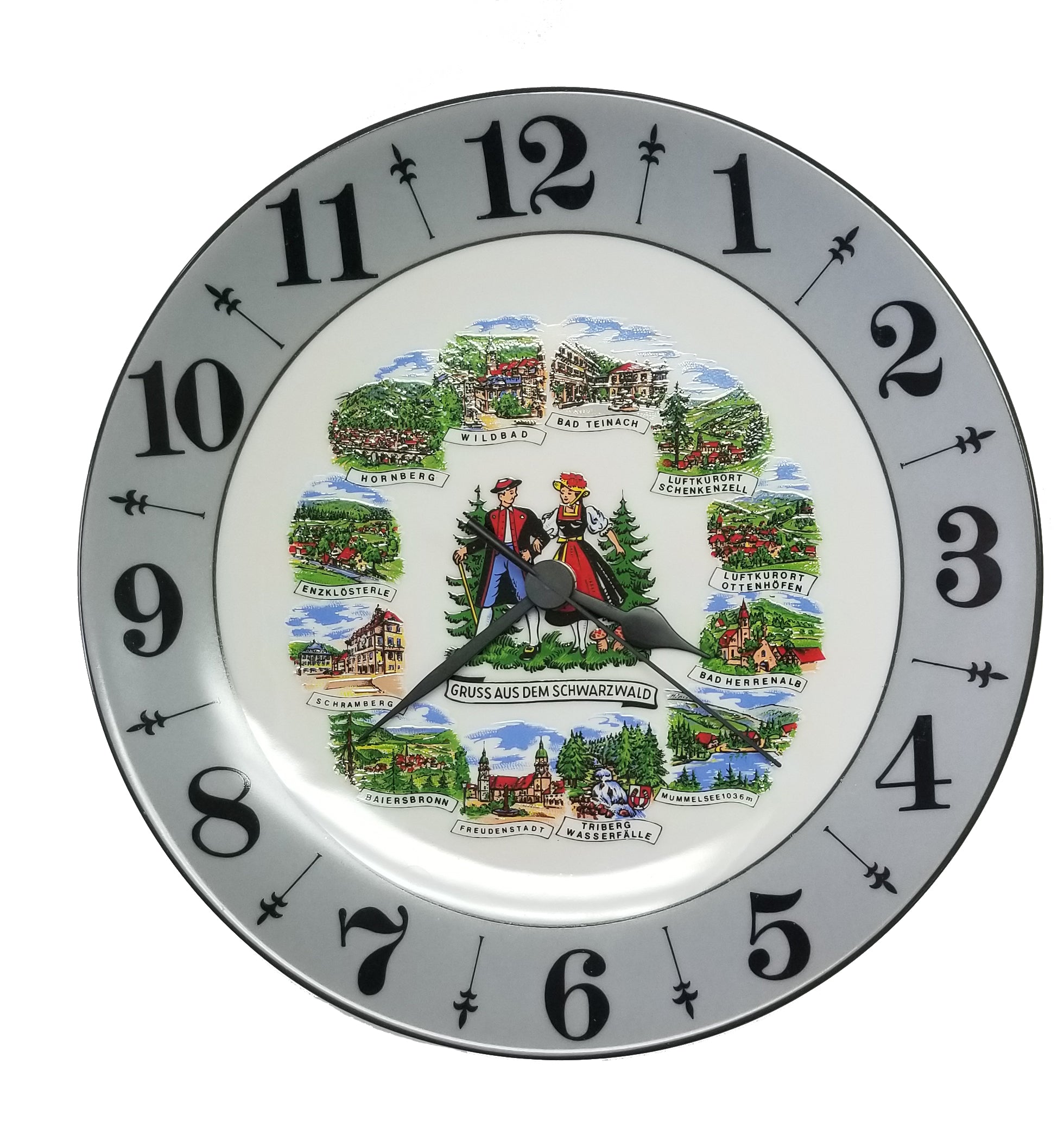 124 SW Porcelain Plate Clock with Black Forest Scene Frankenmuth Clock & German Gift Co.