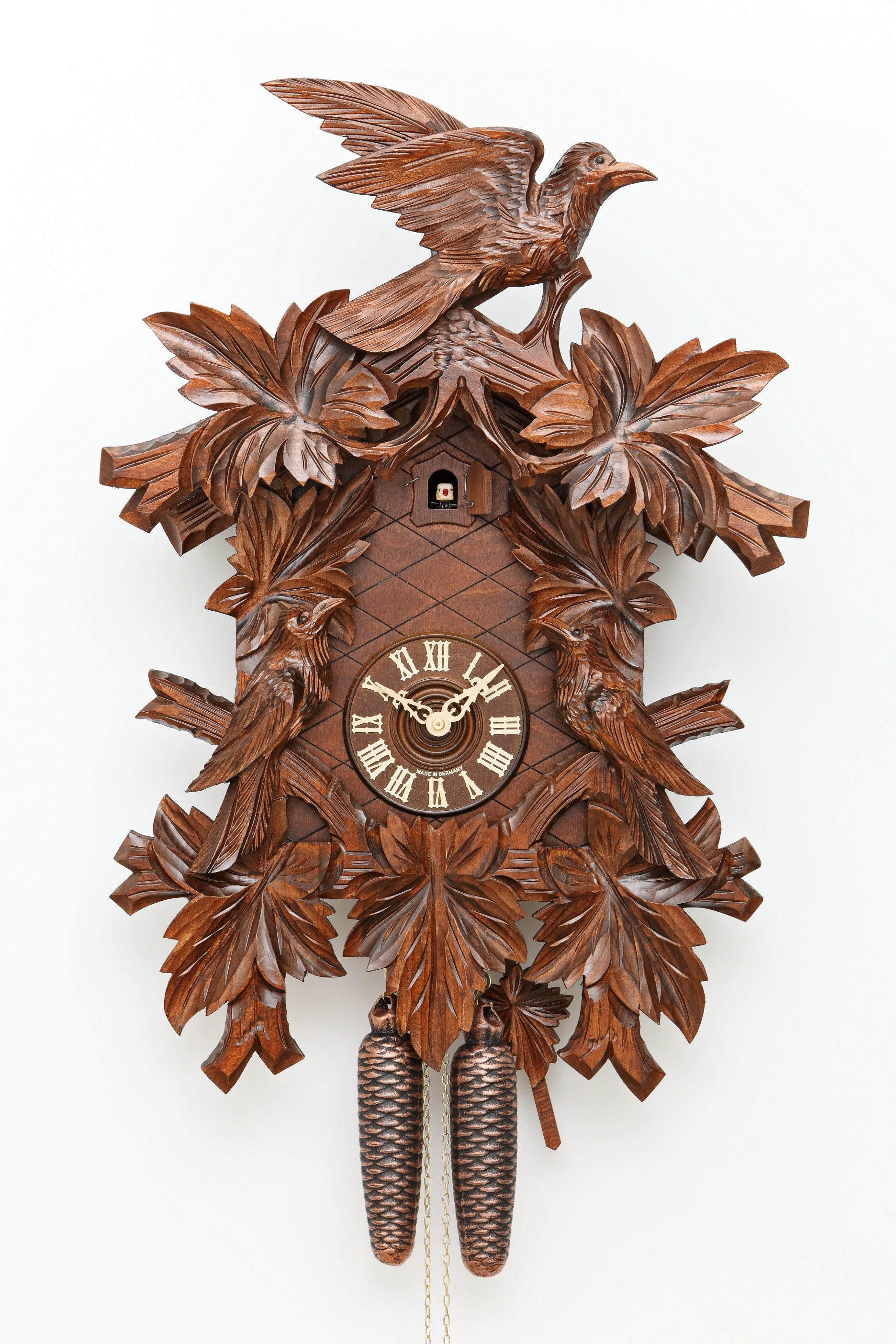 KU846ex 8D/2W 7 Leaf 3 Bird Cuckoo Clock Frankenmuth Clock & German