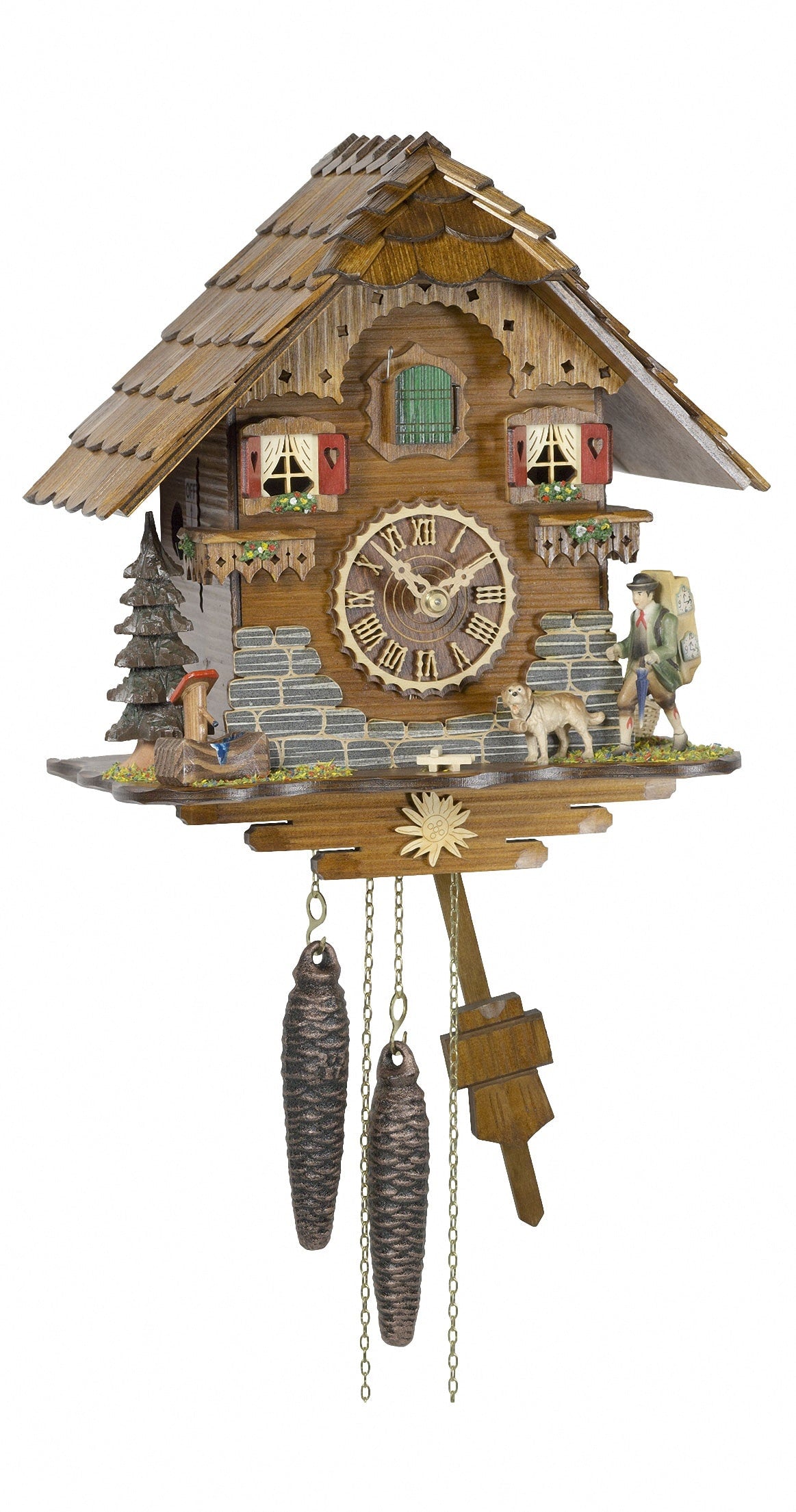 KU1501 1 Day Chalet Cuckoo with Peddler & Dog Frankenmuth Clock & German Gift Co.