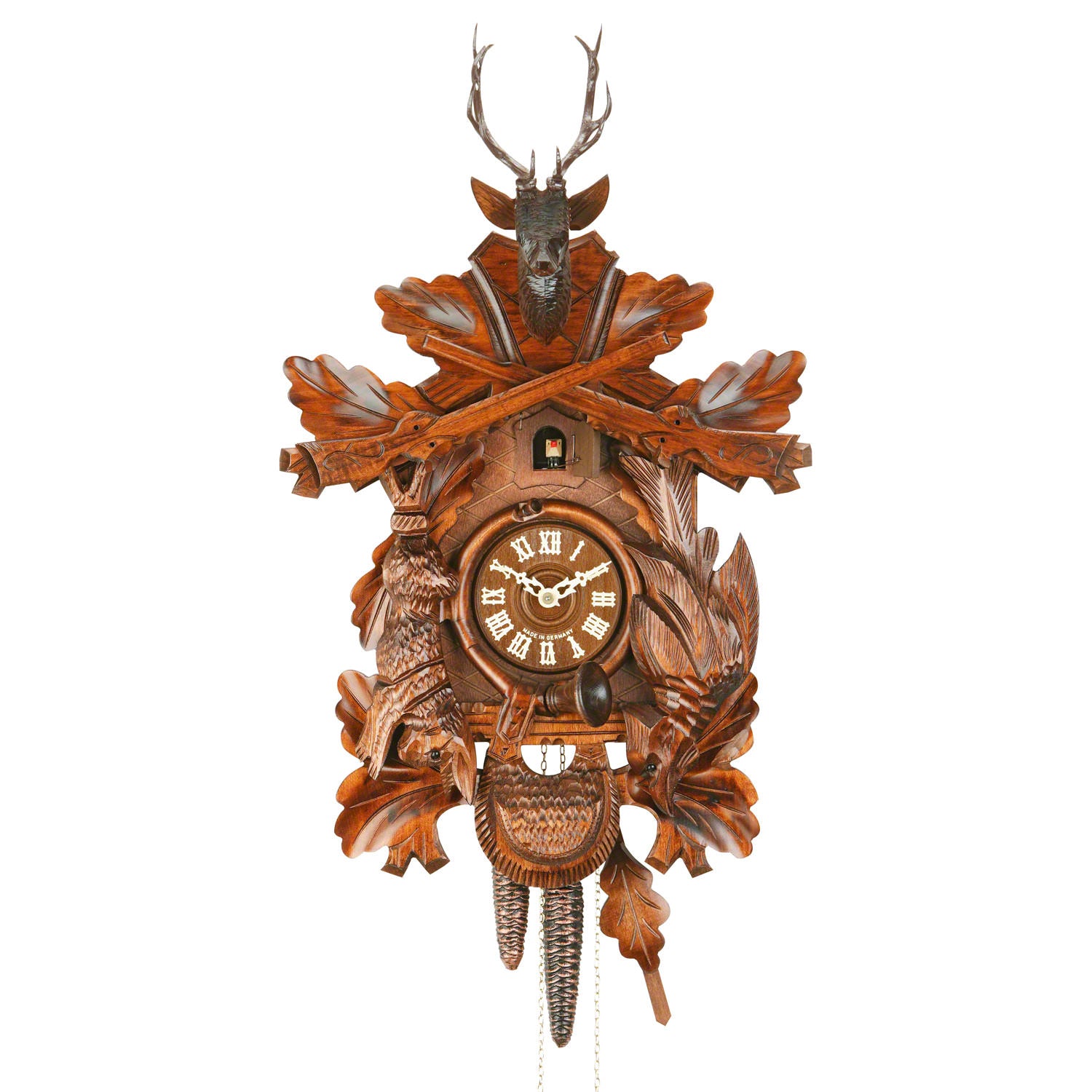 KU1621ex One Day Dead Animal Hunter Cuckoo Clock Frankenmuth Clock