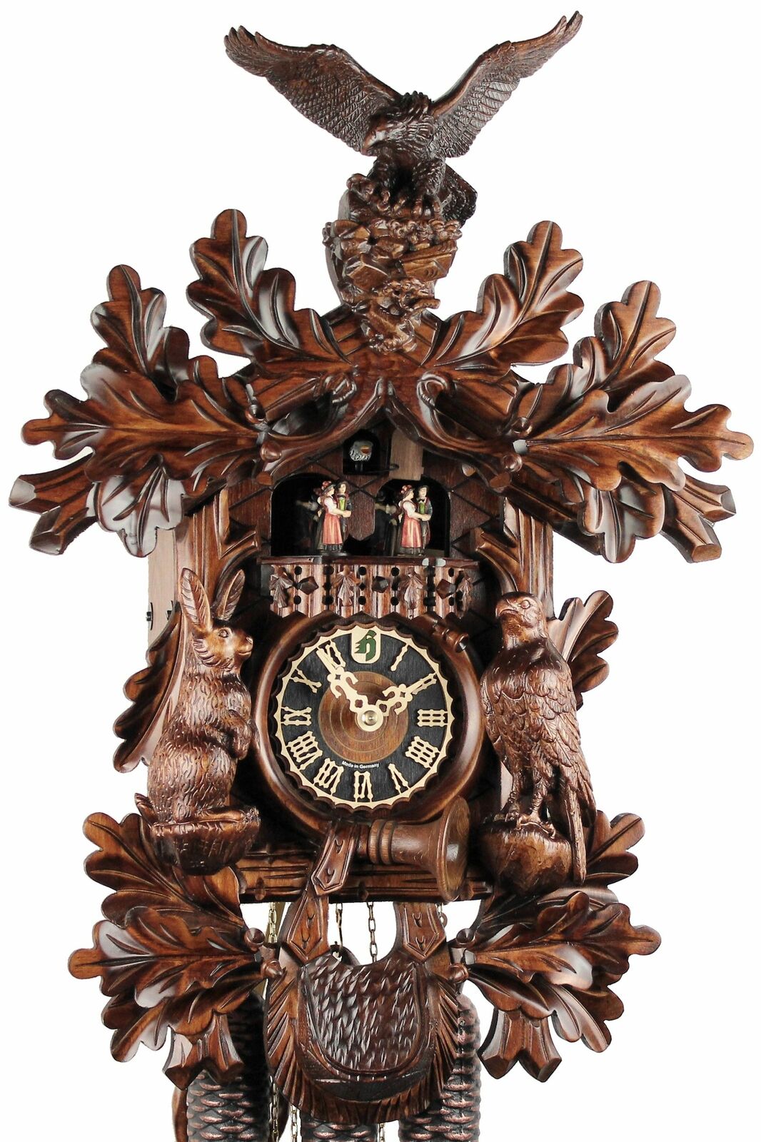KU82675M 8 Day Cuckoo with Eagle Top Carving Frankenmuth Clock & German Gift Co.