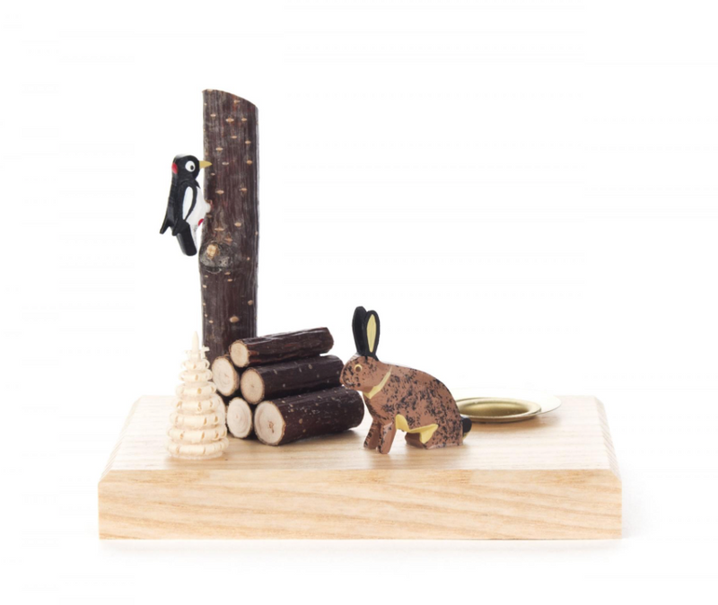 200/090/4 - Candle Holder with Rabbit & Woodpecker (14mm)