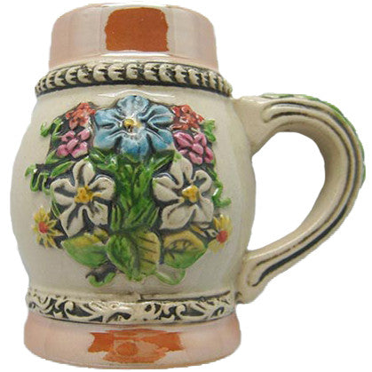M-445 - Porcelain Beer Stein Magnet with Alpine Flowers.