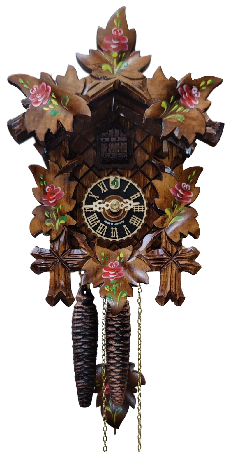 KU1002ro - 1 Day 5 Leaf Cuckoo Clock With Painted Roses
