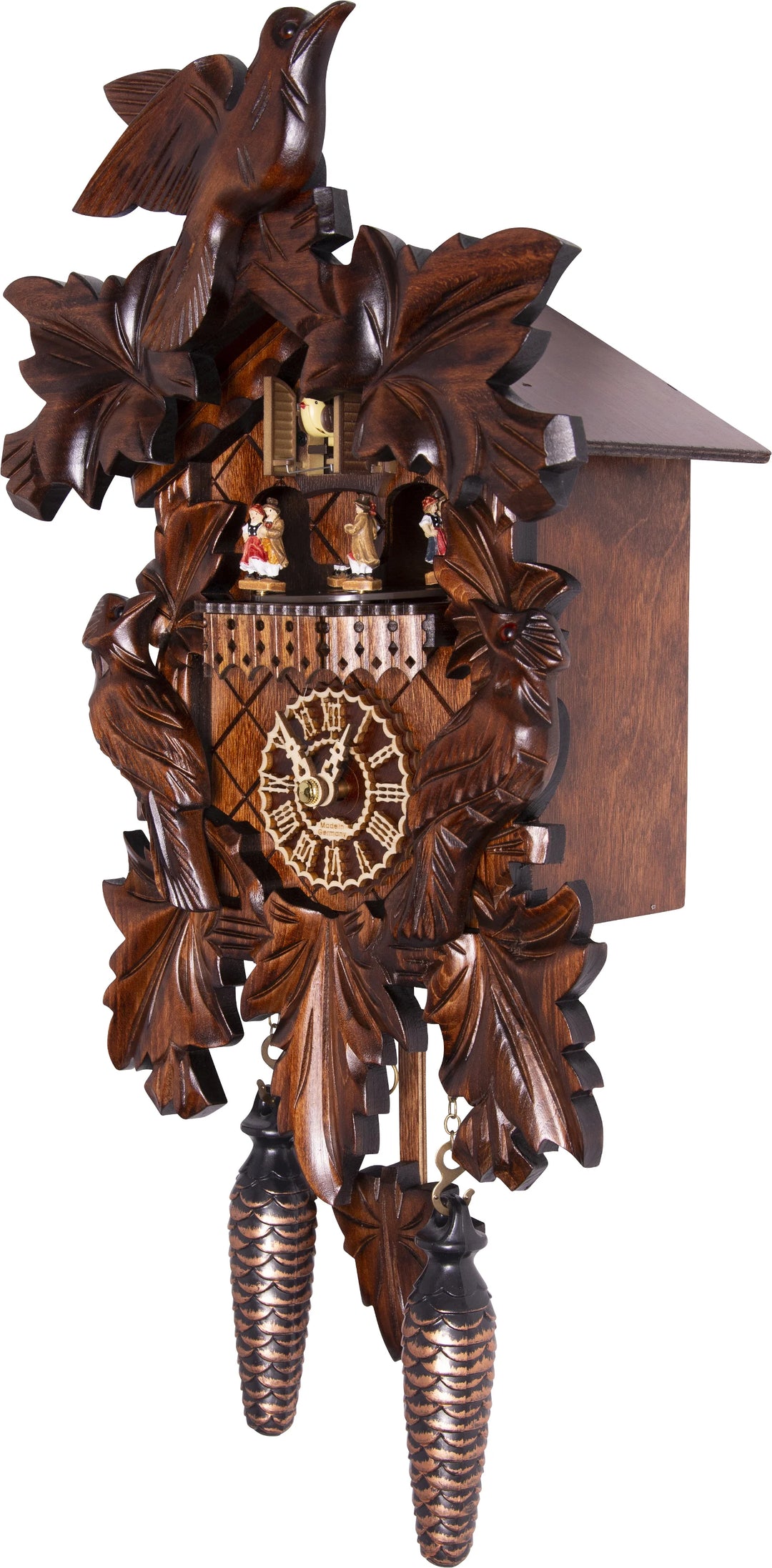愛知時計電気の振り子時計 Cuckoo Clock ブラウン KU377QMT - 7 Leaf 3 Bird Cuckoo Clock with Turning Dancers