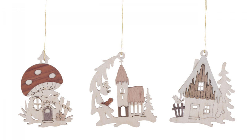 198/135 - Wooden Winter House Ornaments