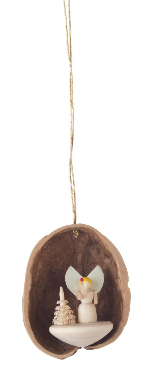 199/283 - Walnut Shell Ornament with Angel & Tree
