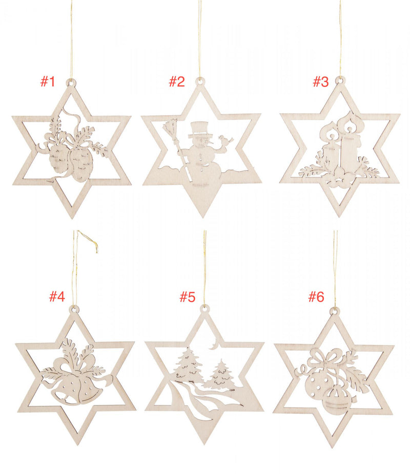 199/374 - Wooden Star Ornaments with Christmas Motif