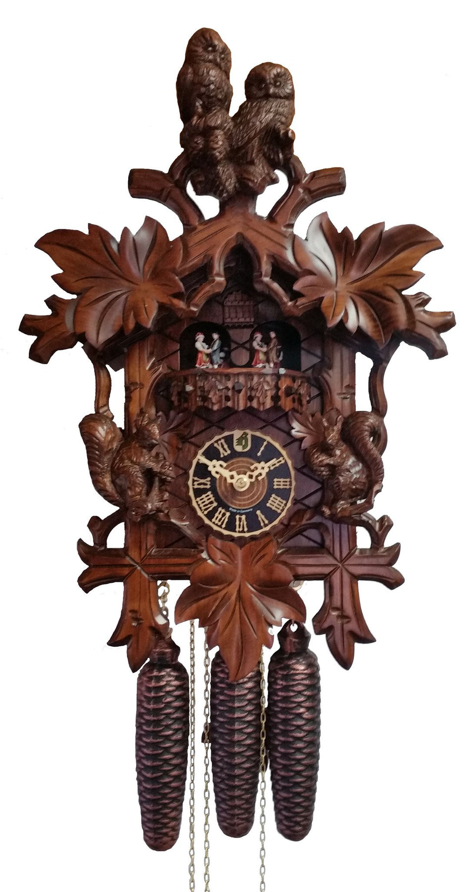 KU8634M 8 Day Musical Owls & Squirrels Cuckoo Clock Frankenmuth