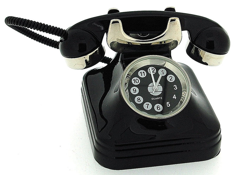 C3185BK - Old Style Telephone Miniature Clock in Black