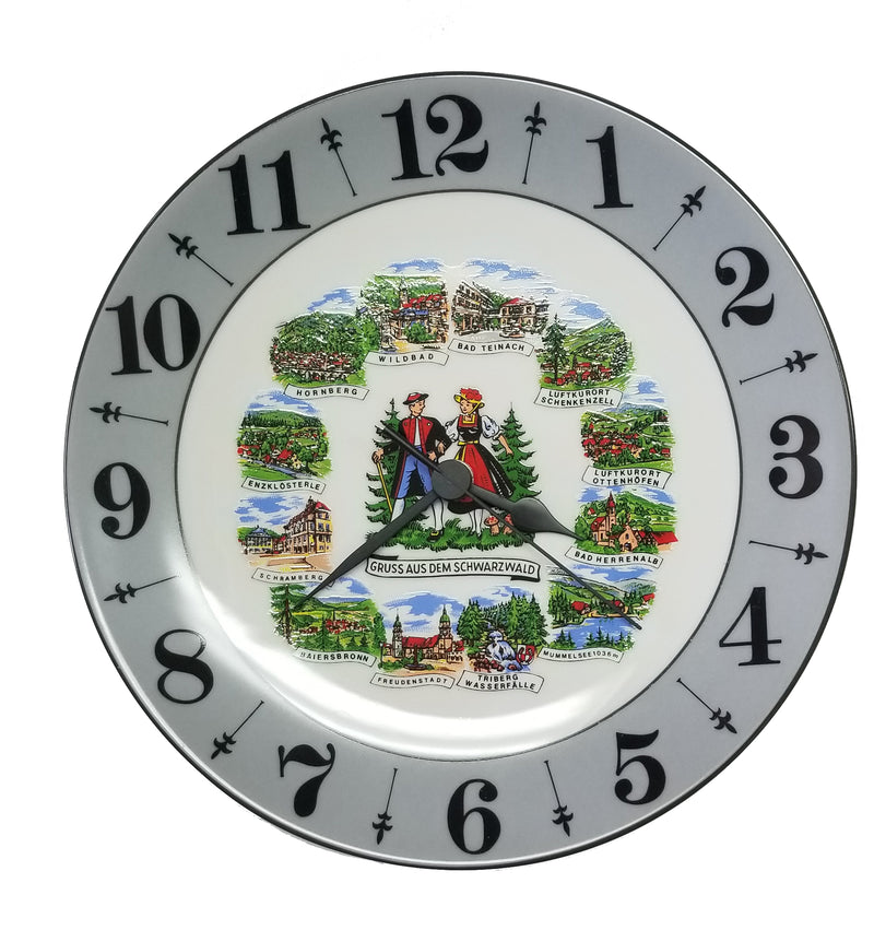 1-24 SW - Porcelain Plate Clock with Black Forest Scene