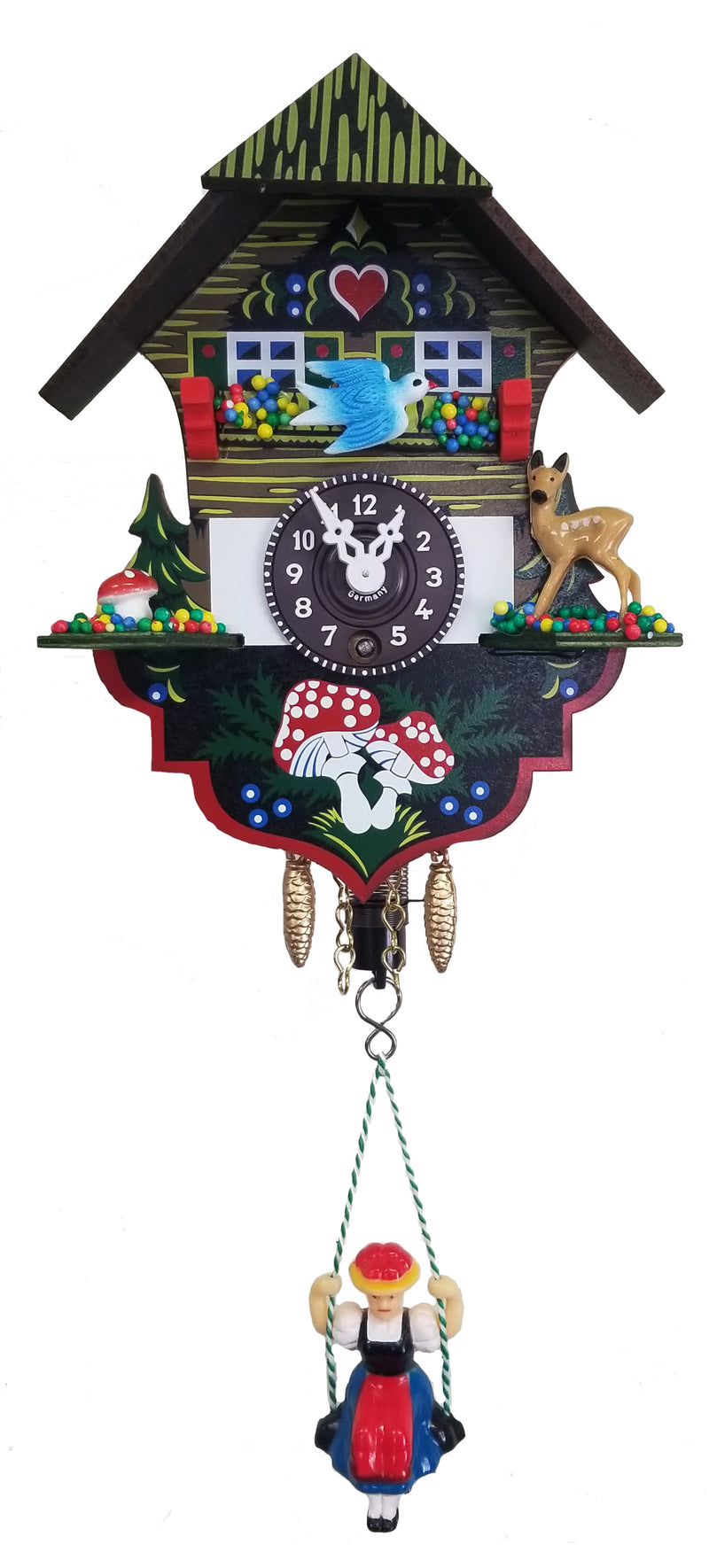 61S - Novelty Silk Screened Chalet Cuckoo Clock with Deer & Mushrooms