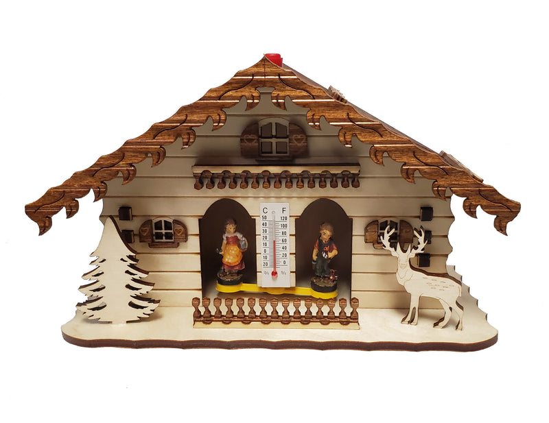 863 - Weather House With Deer & Tree (Natural)