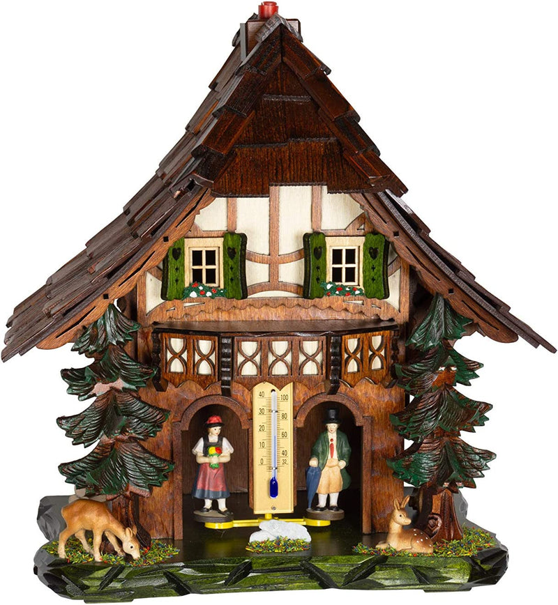 865 - Forest Scene Weather House with Wooden Figurines