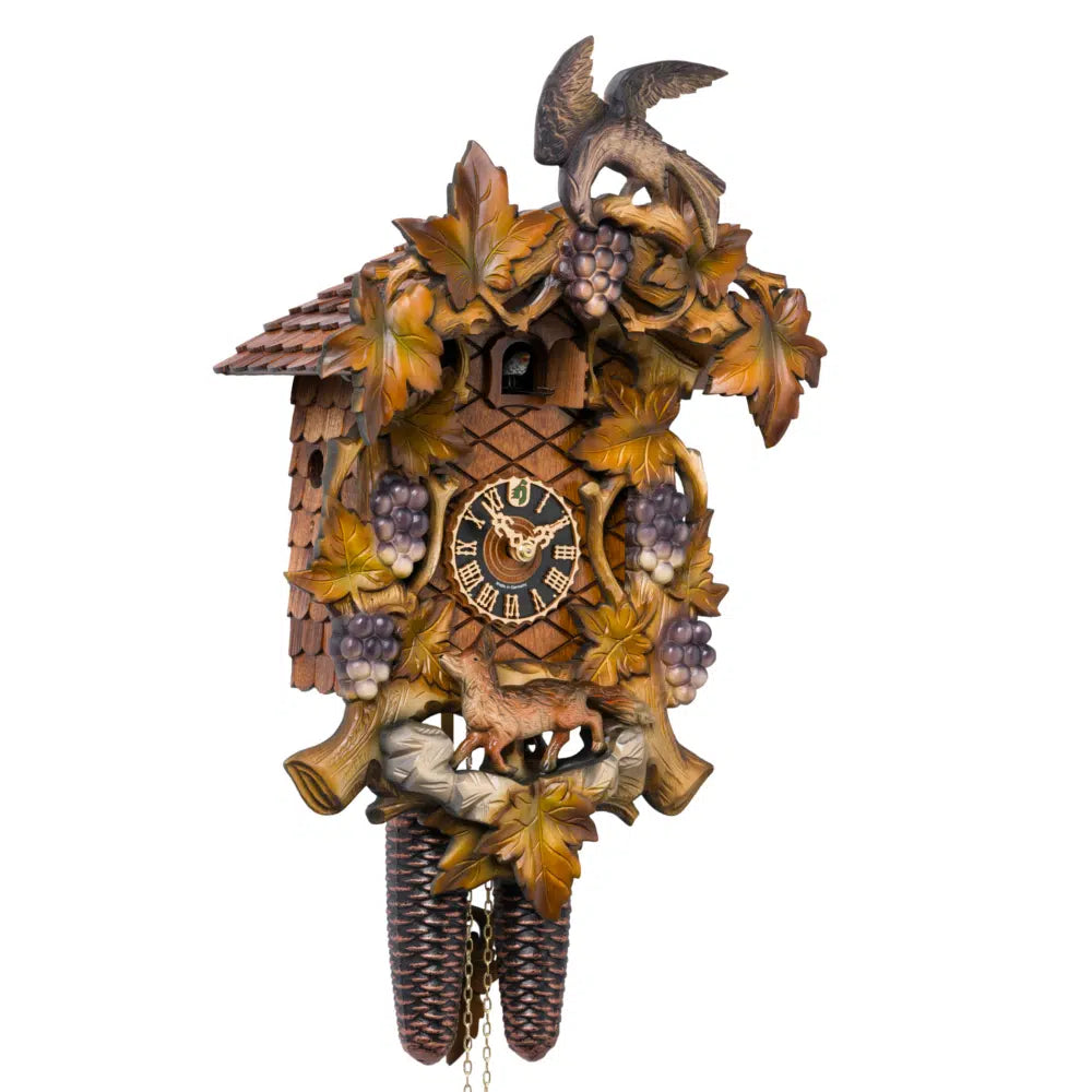 KU8864bu 8 Day Fox and Grapes Motif Hand Painted Cuckoo Clock