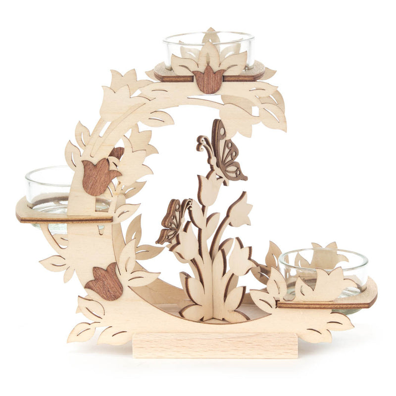201/186 - Wooden Candle Holder with Flowers