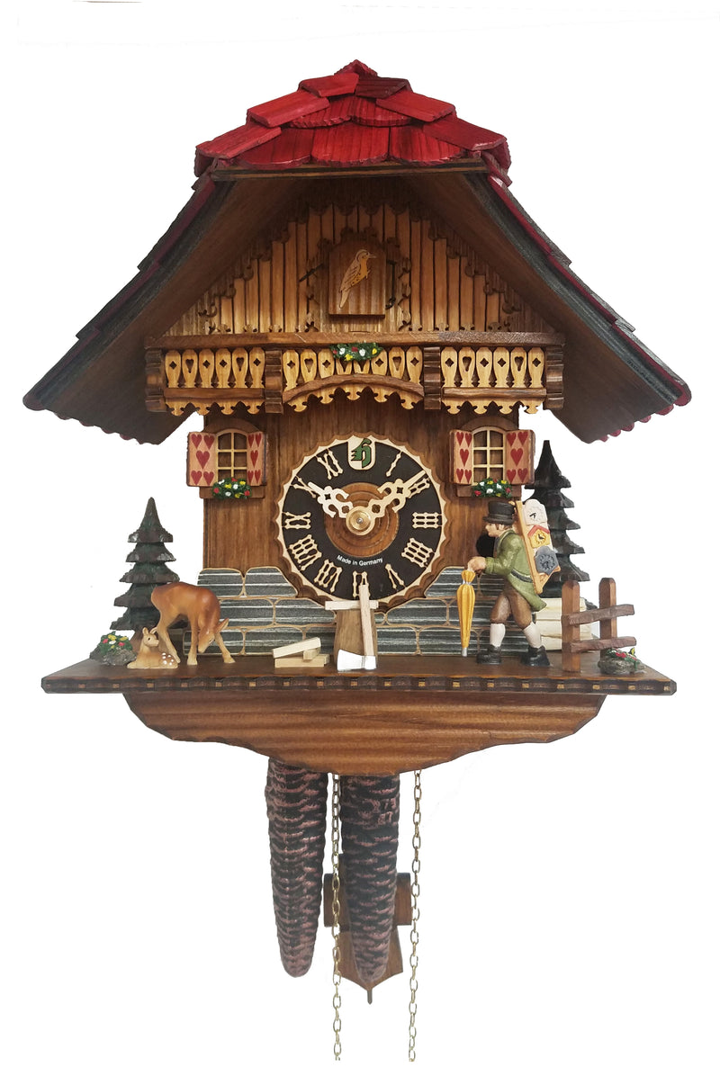 KU160 - 1 Day Chalet Cuckoo Clock with Clock Peddler