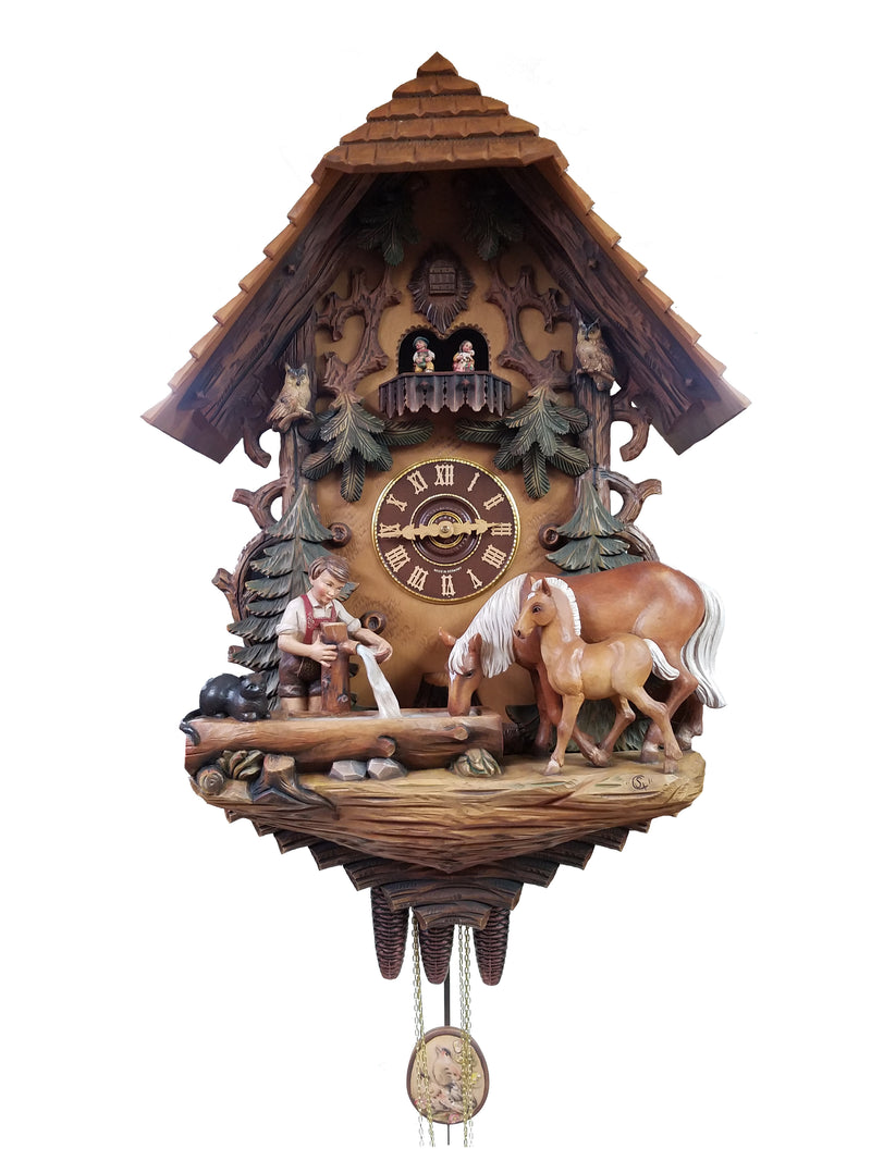 KU82978M - 8 Day Musical Fully Hand Painted Chalet with Boy & Horses